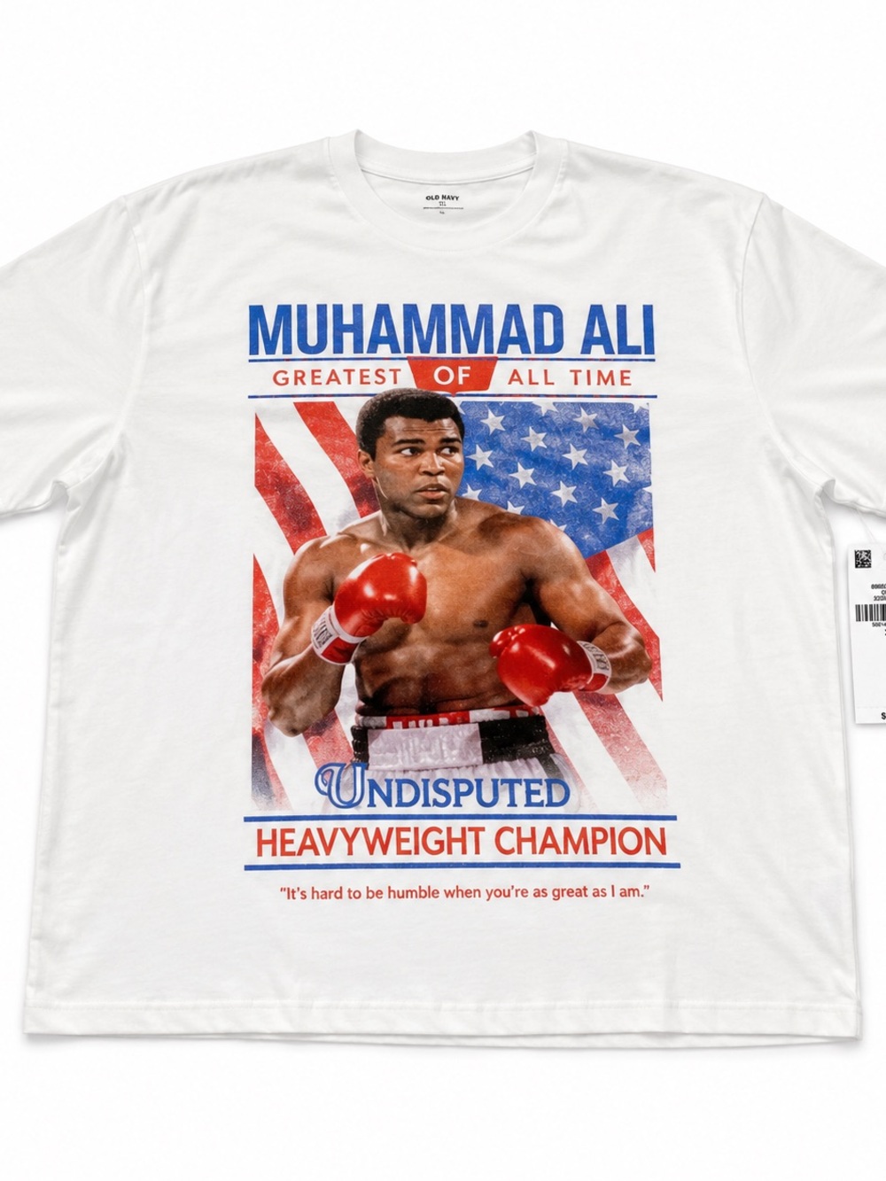 Old Navy White Graphic Tee with Red & Blue Muhammad Ali Print